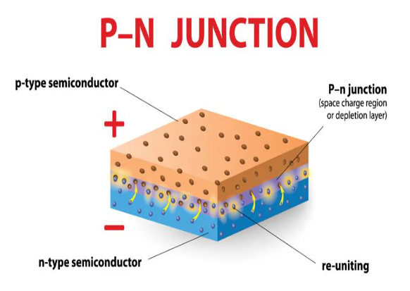 該圖像是 PN 結的藝術描繪，說明了光電二極管的耗盡區。