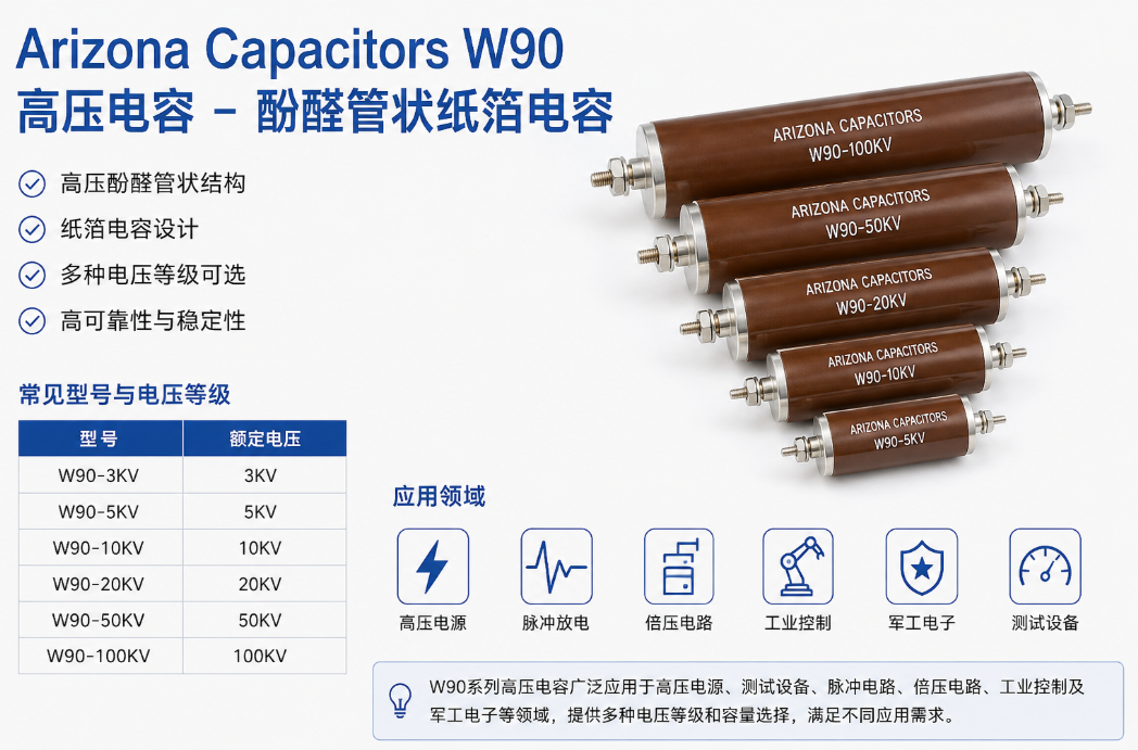 Arizona Capacitors W90高壓電容|酚醛管狀電容與玻璃管狀高壓電容
